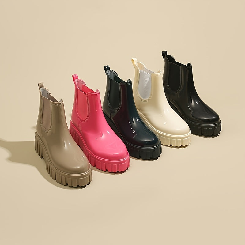 Women's Waterproof Round Toe Boots Non-Slip Thick Sole Leather Shoes