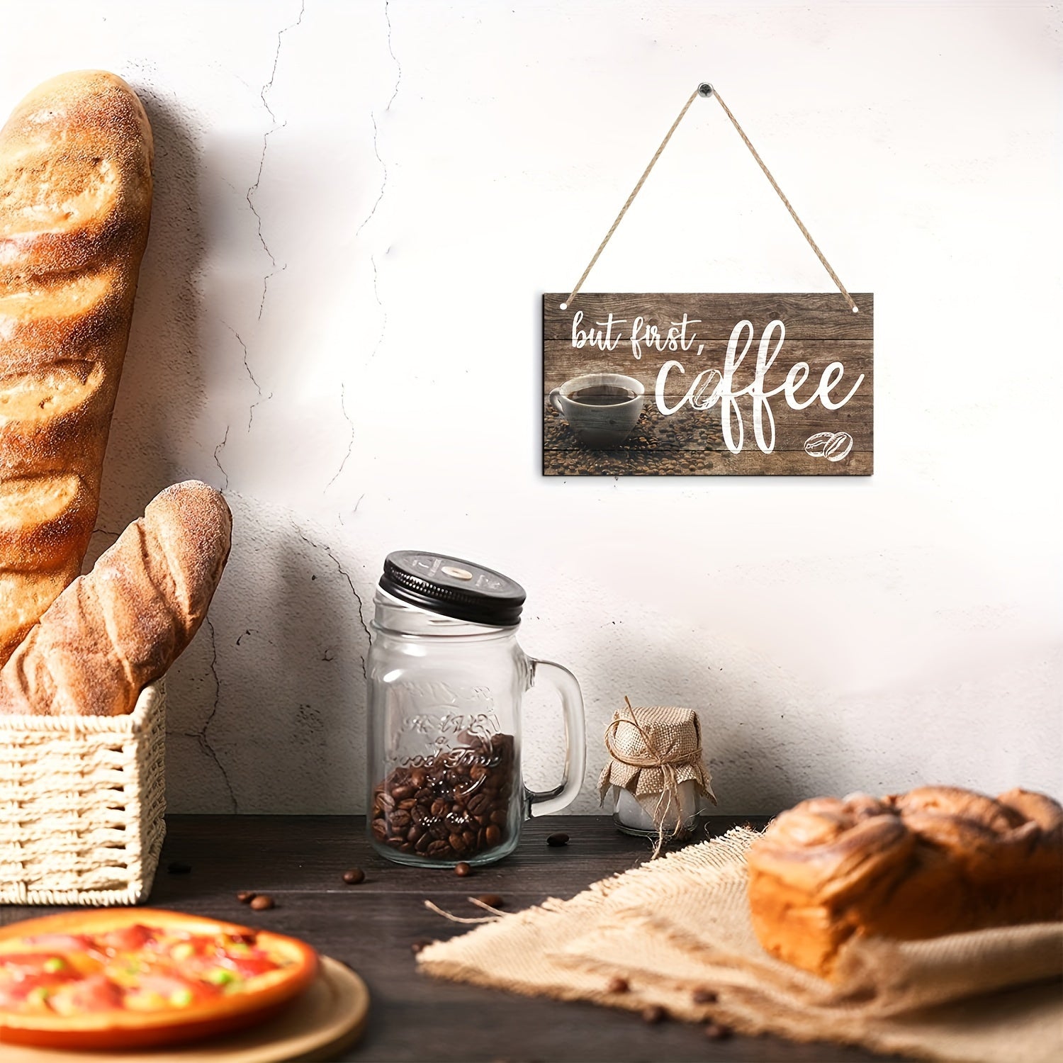 Wooden Coffee Sign Wall Decor Plaque for Kitchen and Cafe Horizontal Door Indicator