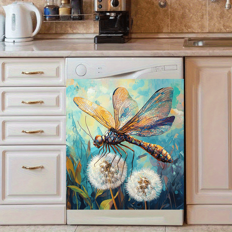 Dragonfly Dishwasher Door Magnet Waterproof PVC Vibrant Design 58.5x65 cm