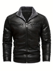 Men's Faux Leather Biker Jacket with Fleece Lining Fall Winter Casual Slim Fit
