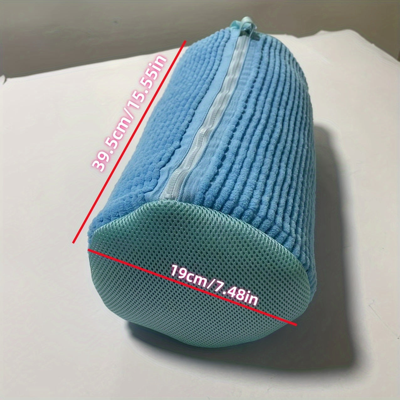 Blue Chenille Shoe Wash Bag with Zipper for Sneaker Cleaning, Machine Washable