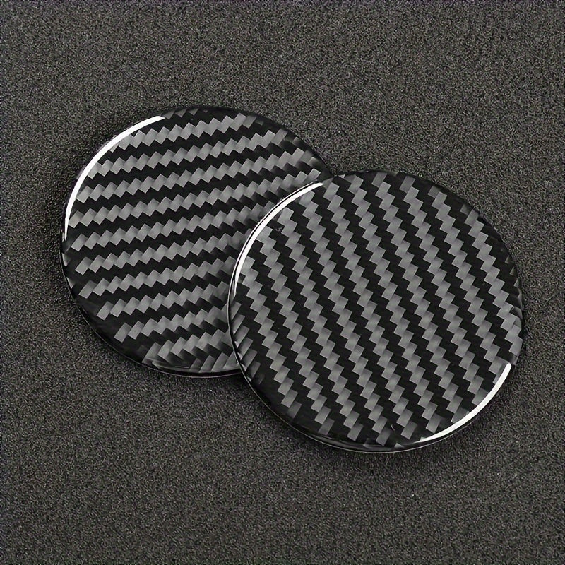 2-Piece Carbon Fiber Cup Holder Mat Set Resin Car Interior Decor Anti-Slip Durable