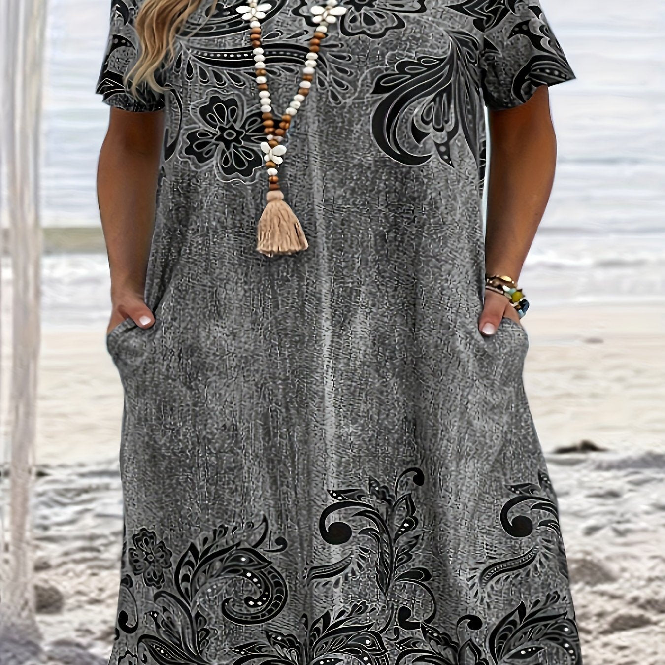 Vestido floral verde para mujer, casual, de corte suelto, manga corta, cuello redondo, verano, primavera, otoño