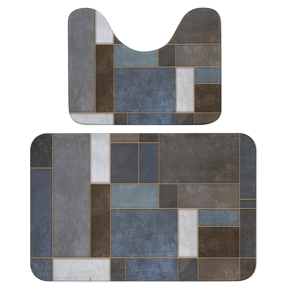 Set of 2 Microfiber Bathroom Rugs Non-Slip Absorbent Foam Bathtub and U-Shaped Mats