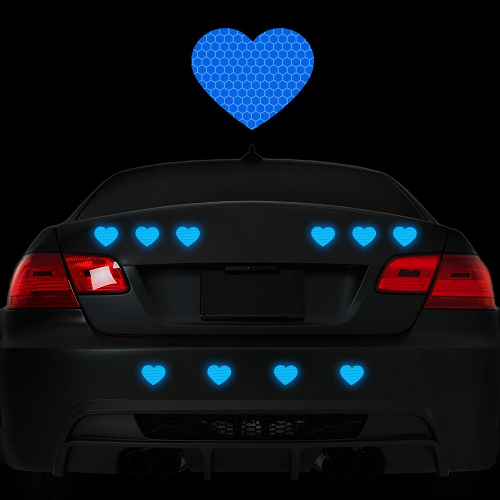 10Pcs Reflective Heart Shaped Vinyl Car Motorcycle Helmet Decals