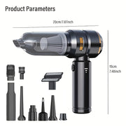 Ручной автомобильный пылесос с мощностью всасывания 15 кПа и воздуходувкой, многофункциональная насадка для автомобиля, дома, офиса