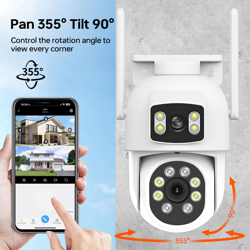 Dual Lens WiFi Security Camera 360° View Night Vision Motion Detection Two-Way Audio