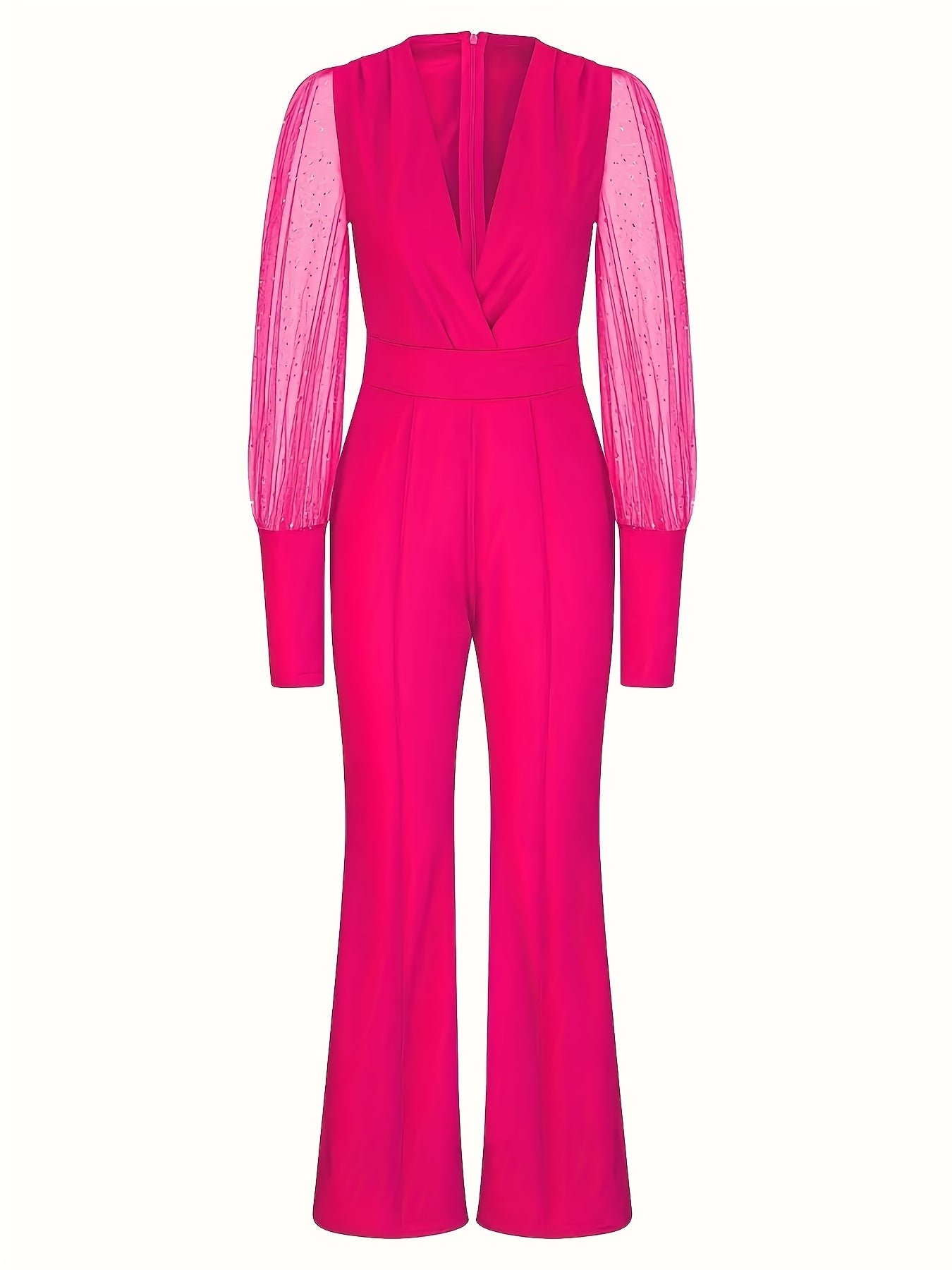 Элегантный женский комбинезон большого размера с высоким поясом и V-образным вырезом с сетчатой вставкой