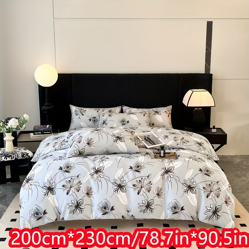 Koʻk rangli gull naqshli yostiq va yostiqchalar bilan toʻplam, 3 ta qopqoq va yostiqchalar, yumshoq polyester