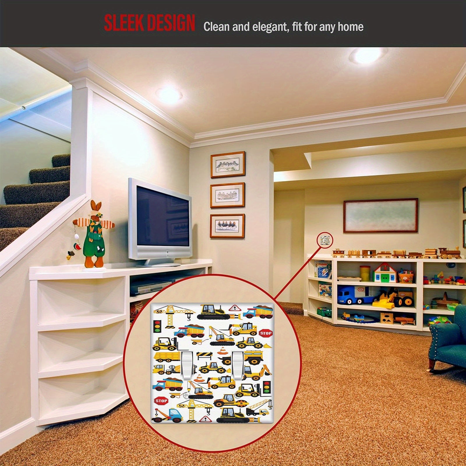 Cubierta de interruptor de luz de vehículo de construcción de dibujos animados para habitaciones infantiles, cocinas, oficinas