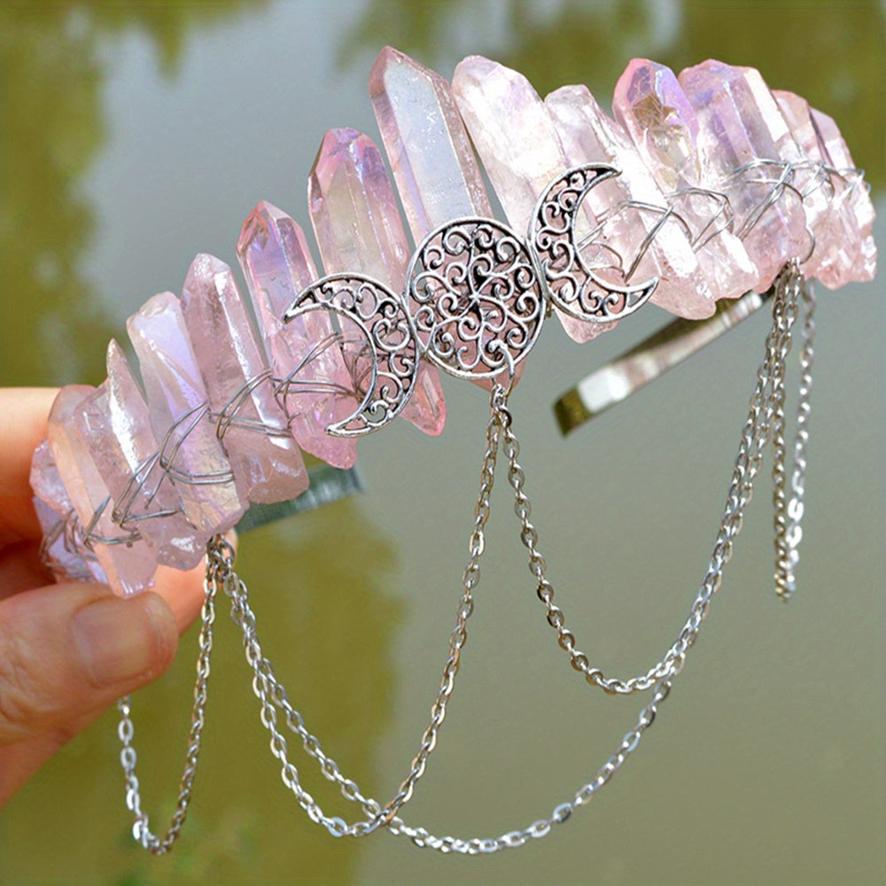 Women’s Natural Stone and Alloy Witch Crown Headband for Eid Celebrations