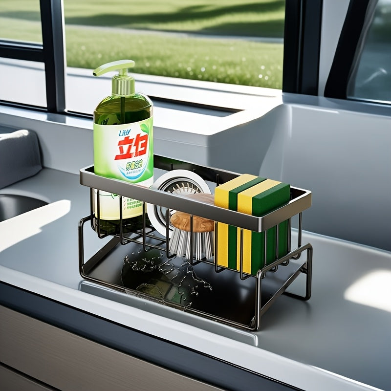 Sink Caddy with Drain Rack and Dishcloth Holder for Kitchen Counter
