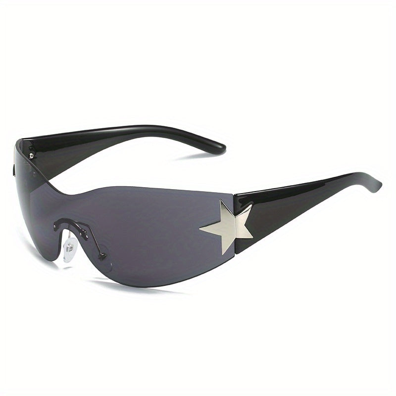 Unisex Y2K Style Gradient Lens Star Decor Wraparound Shield Sunglasses