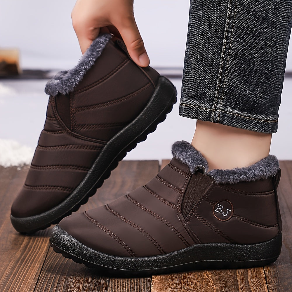 Women's Slip-On Ankle Boots Black Soft Fabric Plush Lining Comfortable Flat