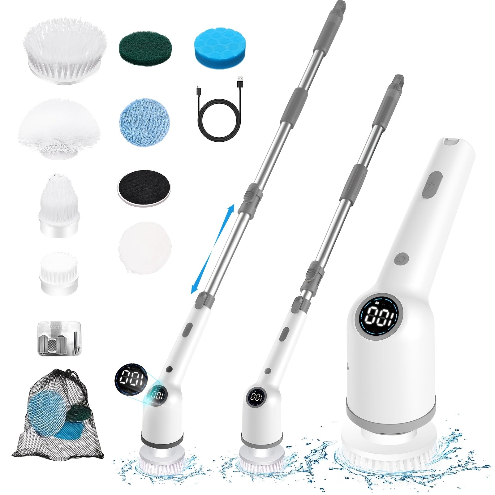 8 ta cho'tka boshli aylanuvchi elektr tozalash vositasi, sozlanadigan tezliklar, qayta zaryadlanuvchi