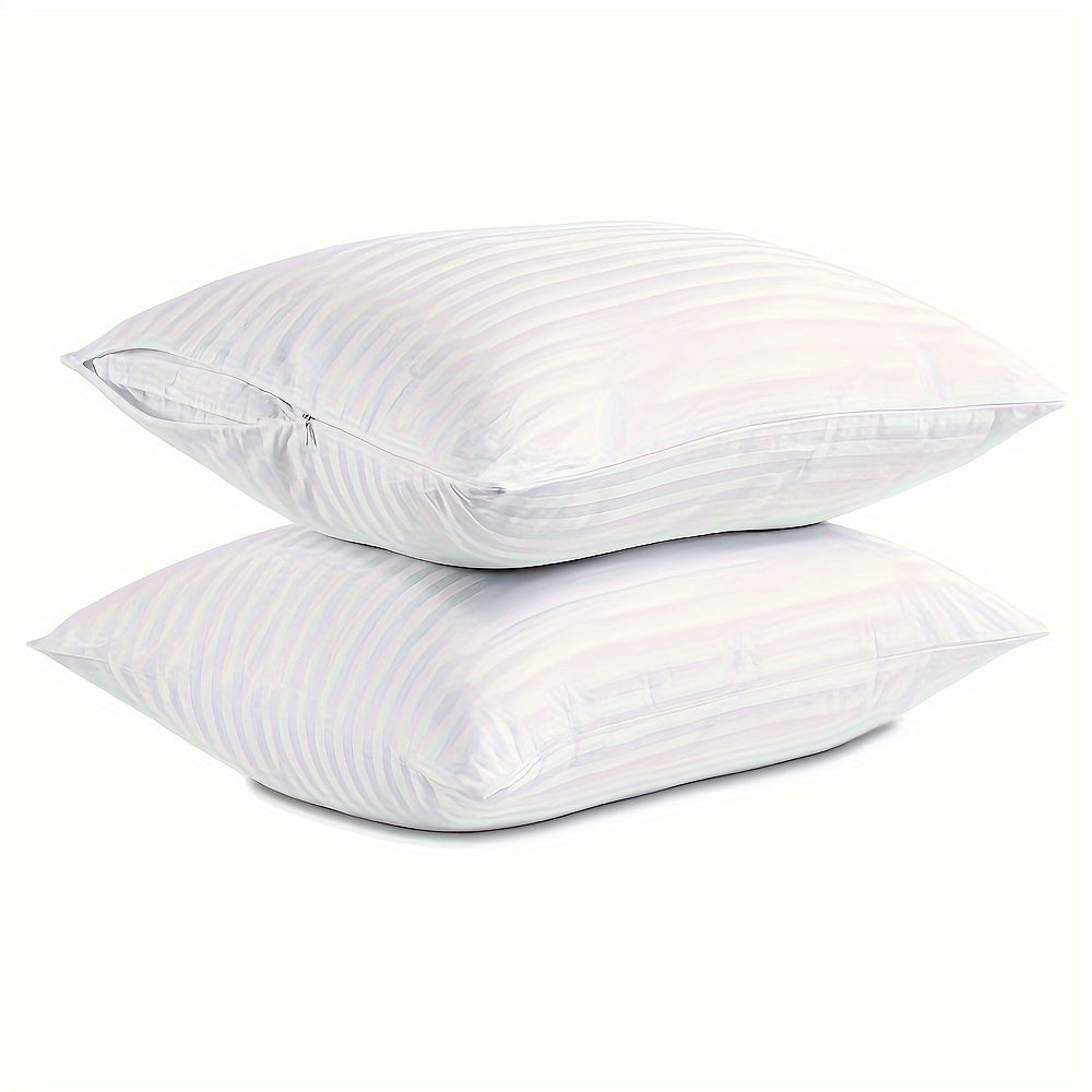 Set of 2/4 Striped Pillow Protectors with Zipper Breathable Polyester for Bed and Guest Use