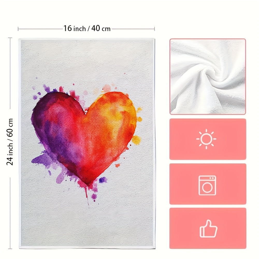 2 Pieces Ultra Soft Kitchen Towels Heart Design 16x24 Inches Absorbent Dish Hand Towels