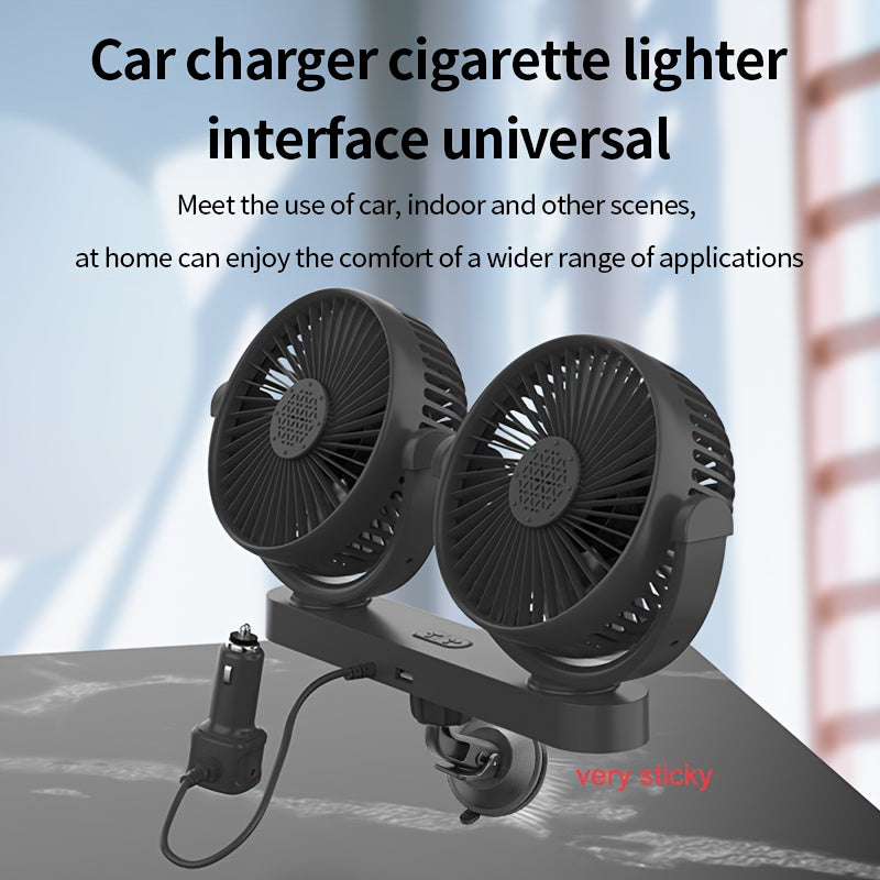 Portable USB Fan with Dual Rotating Heads, 3-Speed, Quiet Motor, Indoor Outdoor