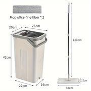 Uy uchun mop va kova to'plami, tekis mop bilan, plitka, marmar, yog'och pol uchun