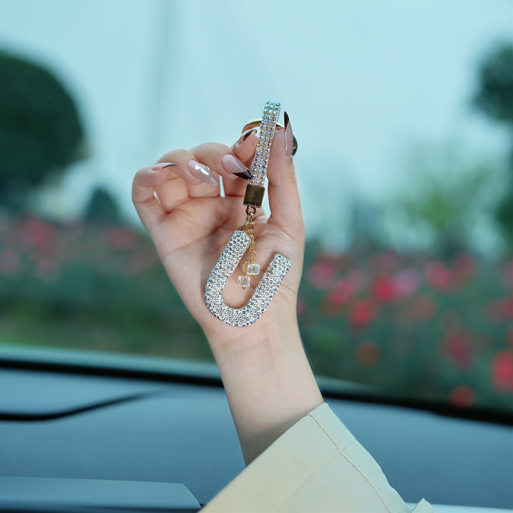 Resin Letter M Keychain Rhinestone Decor Gift Accessory for Birthdays and Christmas