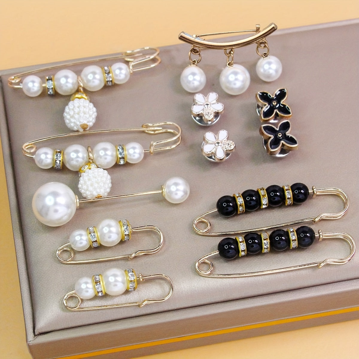 Set of 12 Faux Pearl Waist Pins Safety Pins for Sweaters Cardigans and Skirts