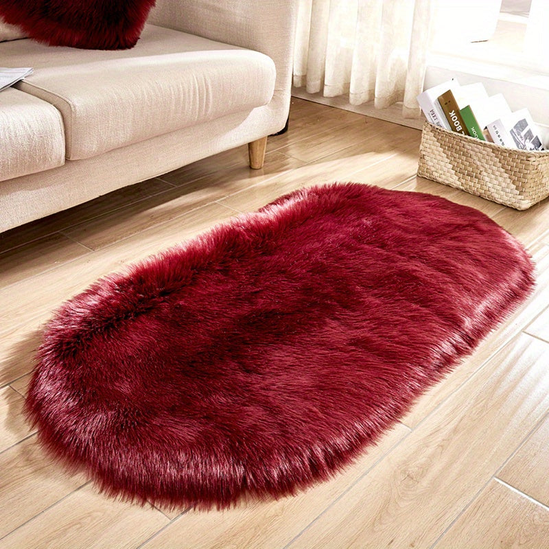 Faux Sheepskin Oval Area Rug, Plush Shaggy Carpet for Living Room or Bedroom