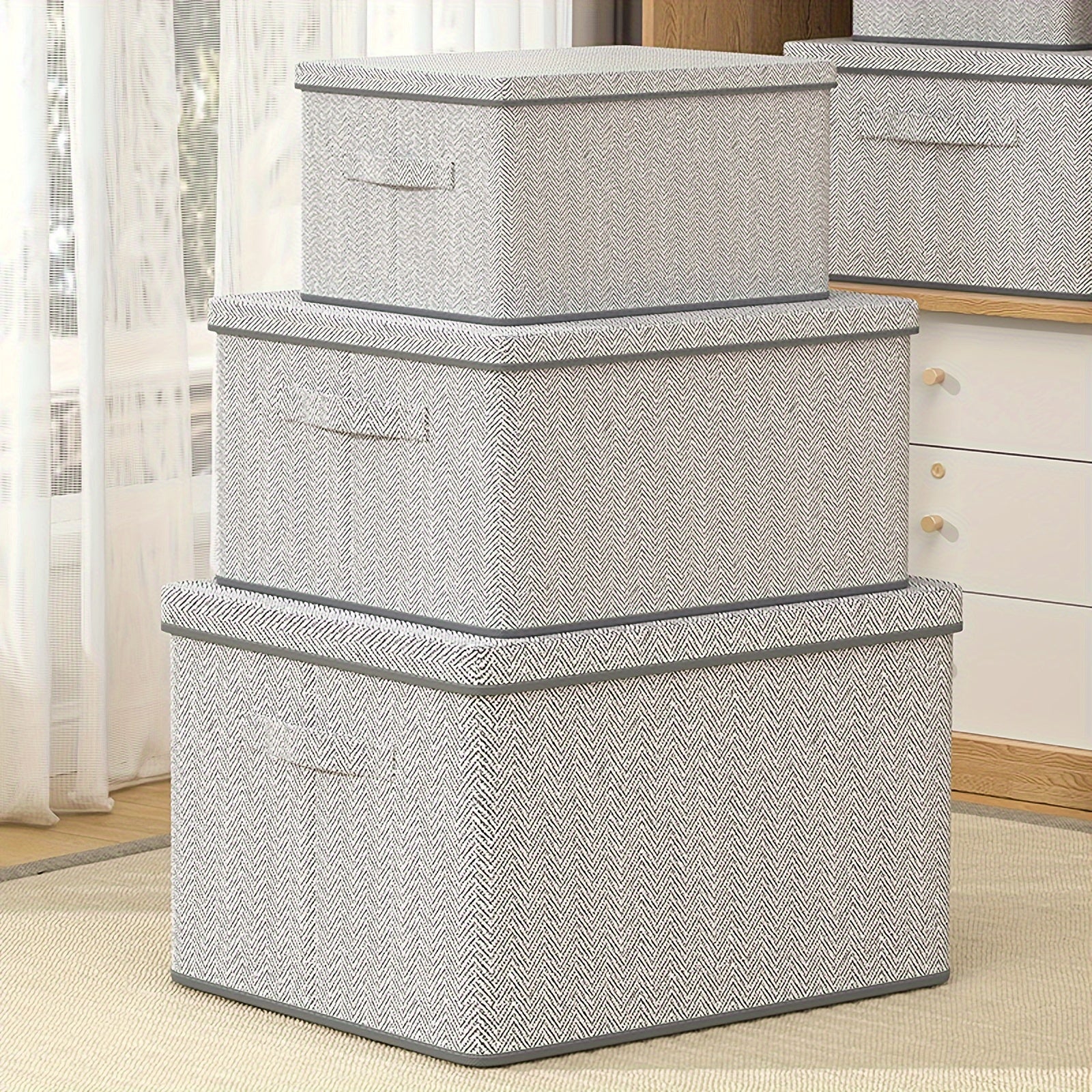Non-Woven Fabric Storage Box with Lid Stackable Dustproof for Clothes Toys Snacks