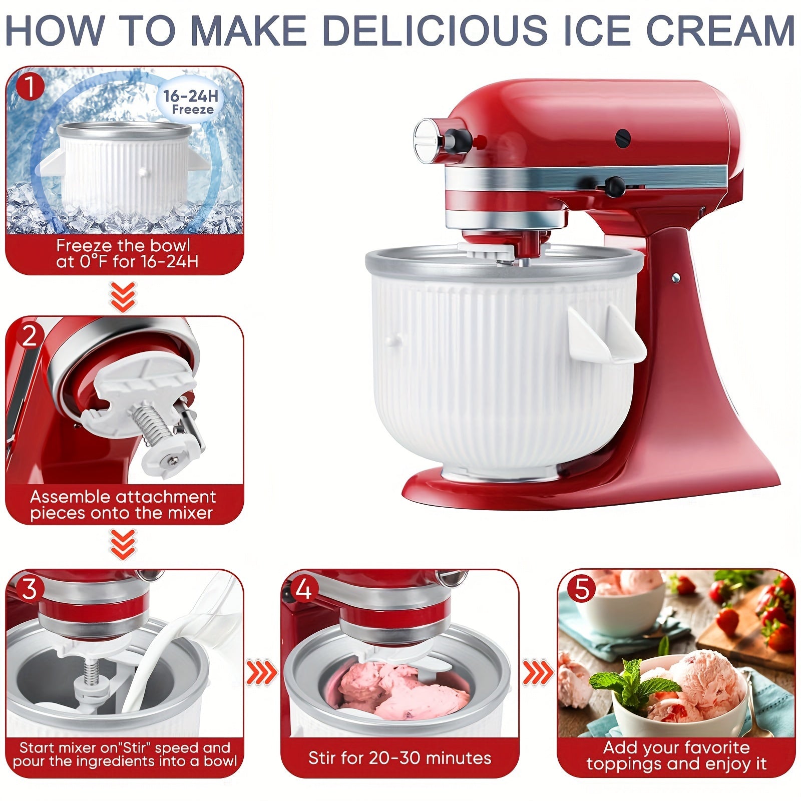 Stand mixer uchun muzqaymoq tayyorlash uchun qo'shimcha, muzli yogurt va sorbet idishlariga mos keladi