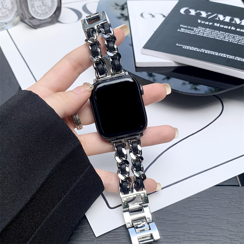 Small Metal Stitched Watch Band Compatible with Apple Watch 38mm 40mm 41mm 42mm 44mm 45mm 46mm 49mm