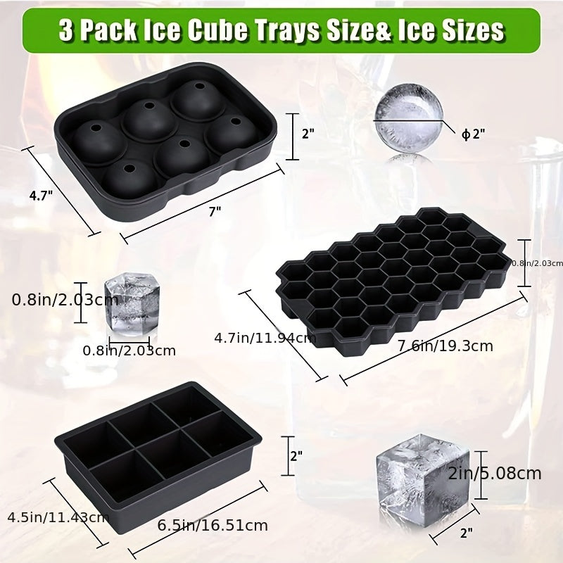 Large Silicone Ice Cube Mold Set With Lids, Ice Ball, Honeycomb Trays