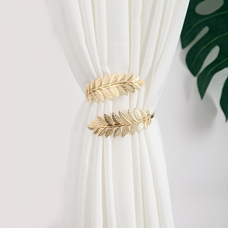 Decorative Curtain Tieback with Gold Accents and Leaf-Shaped Hooks