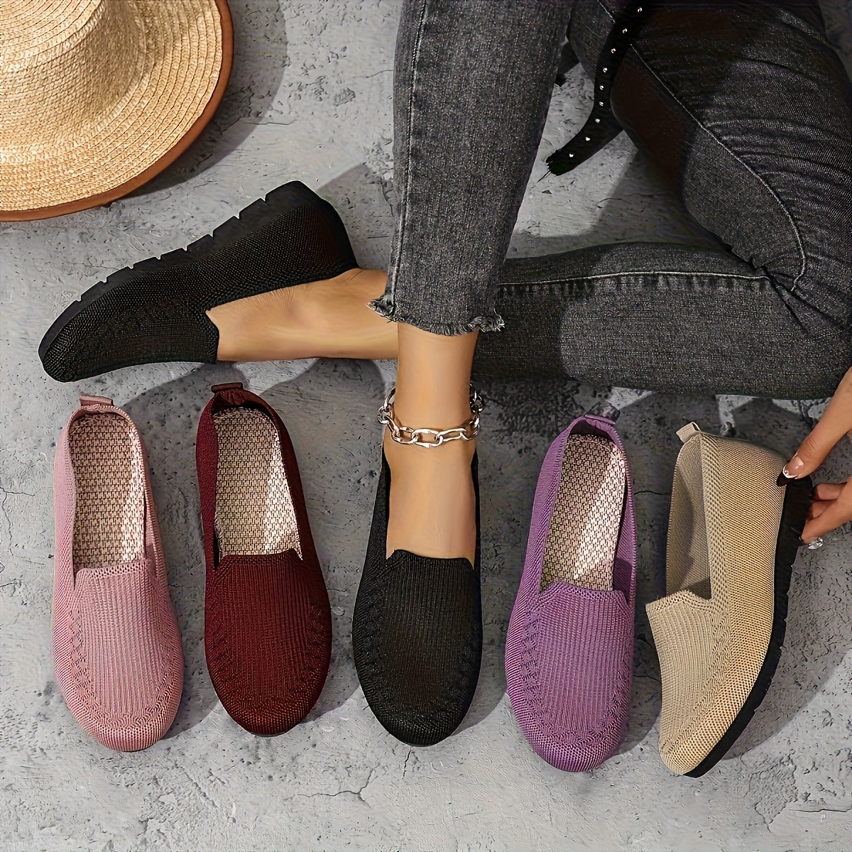 Women Knit Slip-On Loafers Lightweight Breathable Casual Shoes