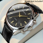 Men's Quartz Watch Alloy Case Faux Leather Strap Round Dial Anti-Seismic Business Wear
