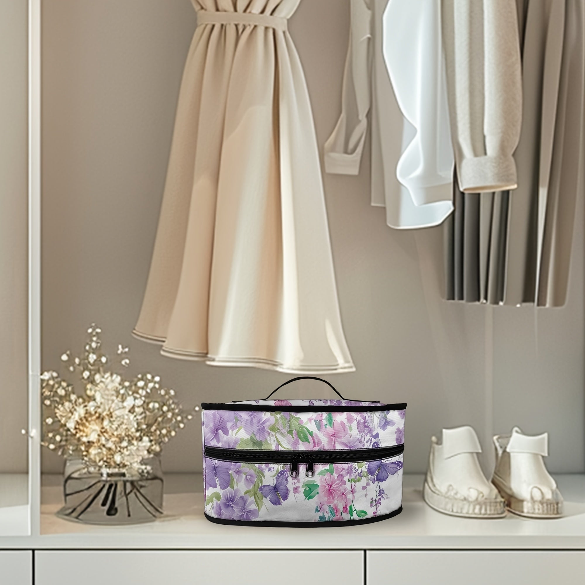 Floral Butterfly Ironing Bag with Top Handle and Double Zipper for Travel Storage