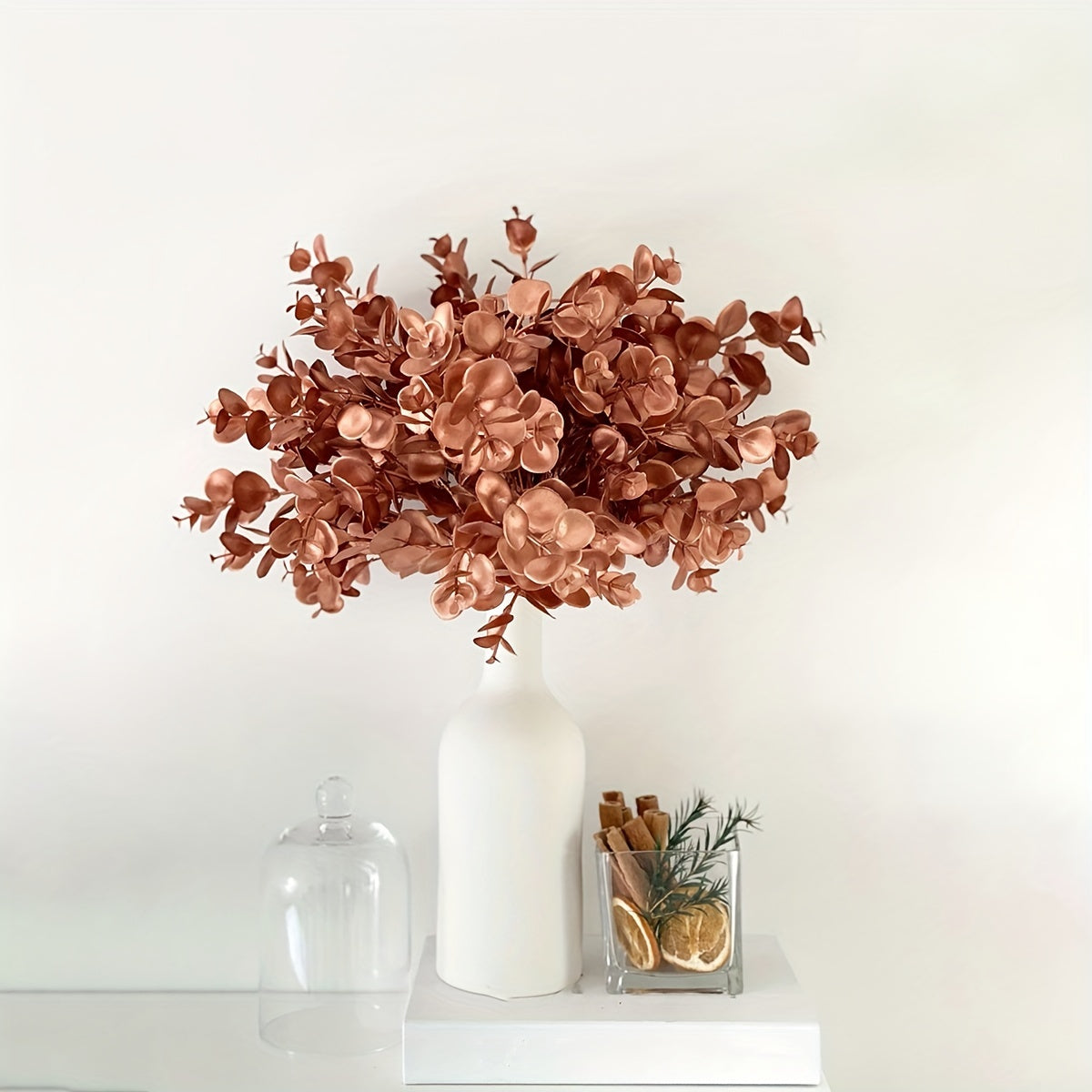 Planta artificial de 5 púas hoja de dinero para decoración del hogar ramos de boda arreglos navideños planta en maceta pequeña 13.38 pulgadas