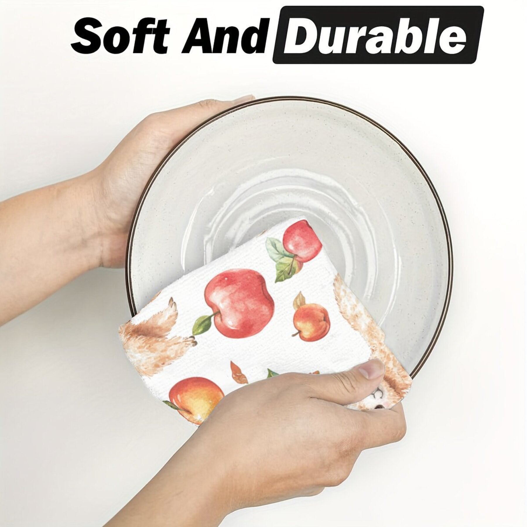 Set of 2 Alpaca and Apple Print Dish Towels, Polyester, Floral Kitchen Towels