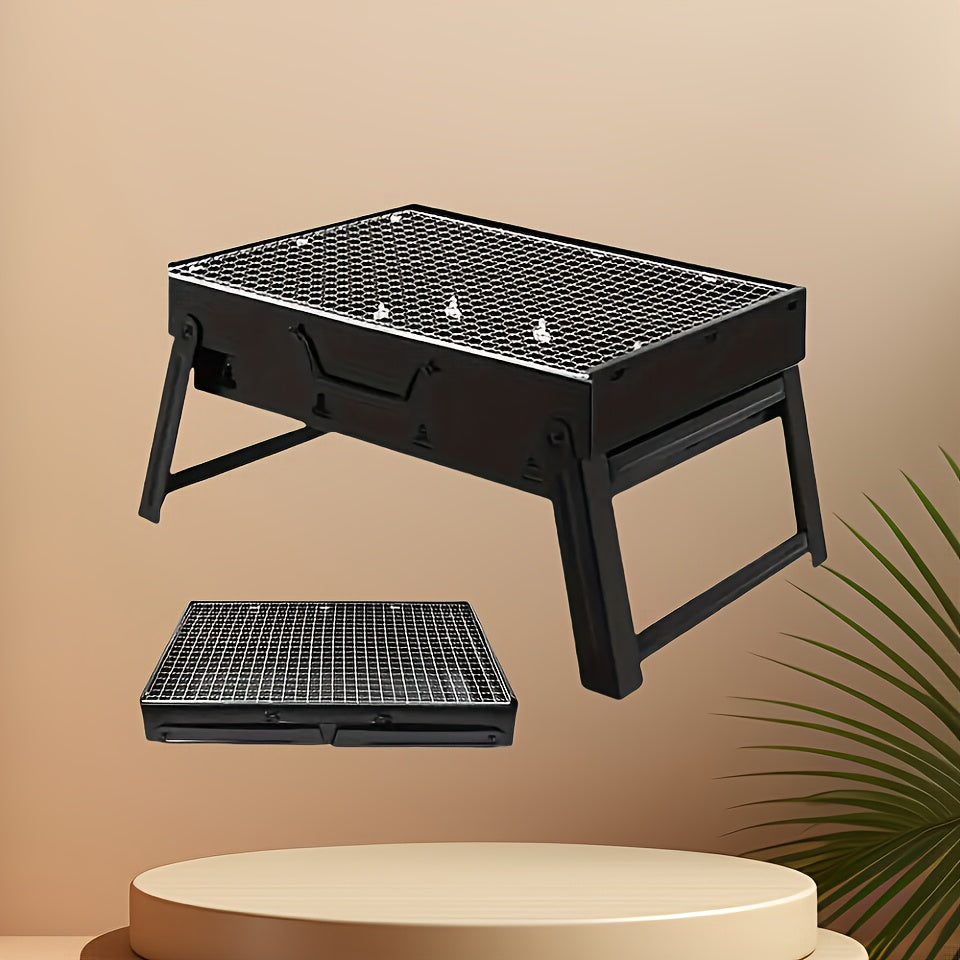 Sayohat va pikniklar uchun mukammal bo'lgan portativ ko'mir grill, oson tashish uchun yig'iladigan dizayni va mazali barbekyu zavqi uchun.