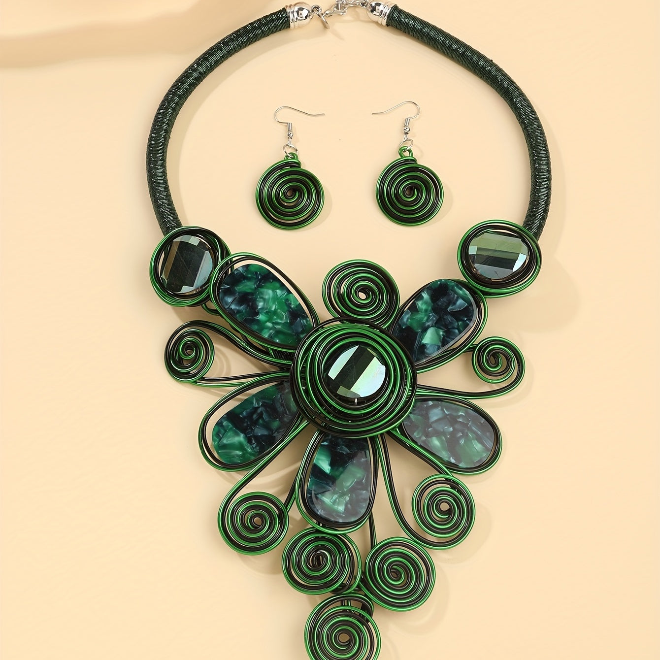 Set of 3 Bohemian Jewelry Pieces Earrings Necklace Tribal Accessories for African Bride or Party