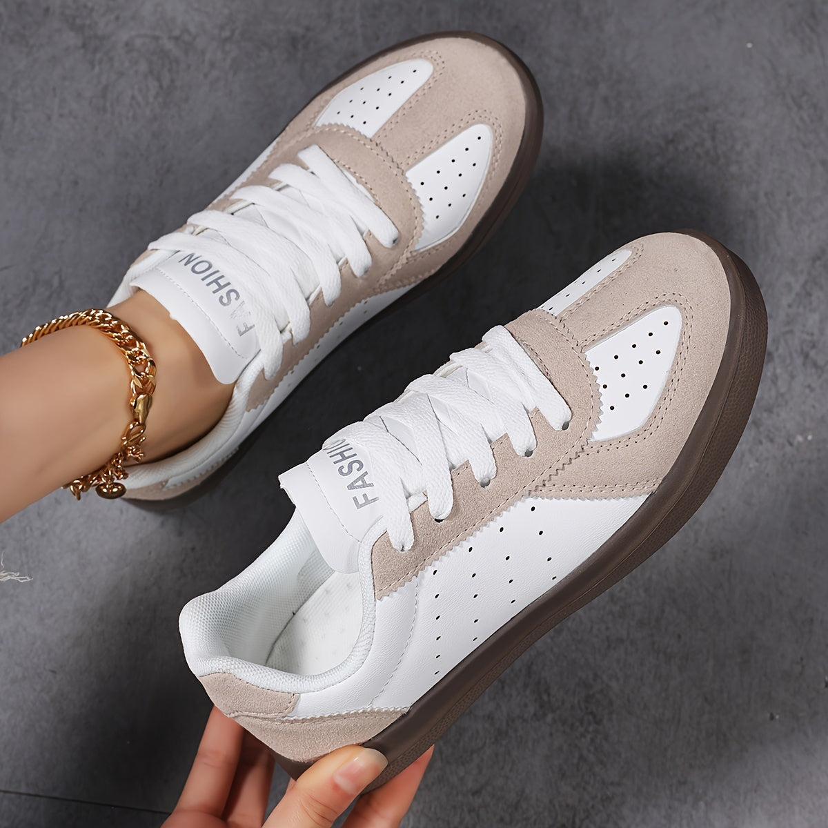 Women's Retro High-Top Sneakers Synthetic Cover Upper Casual Shoes Black/White Beige