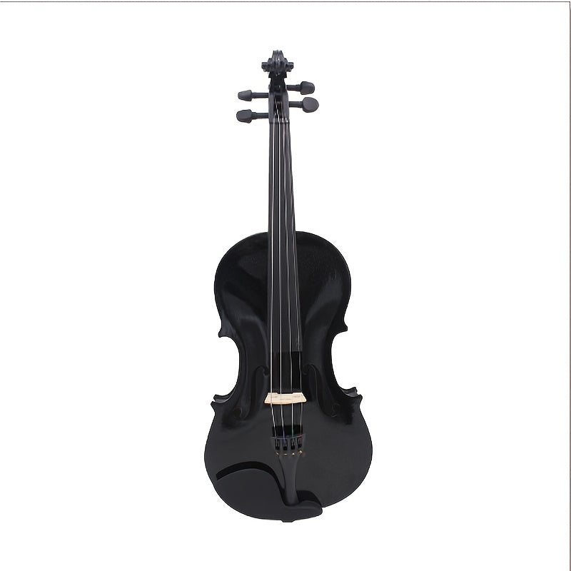 4/4 Solid Wood Violin Black for Beginners with Chin Rest and Case