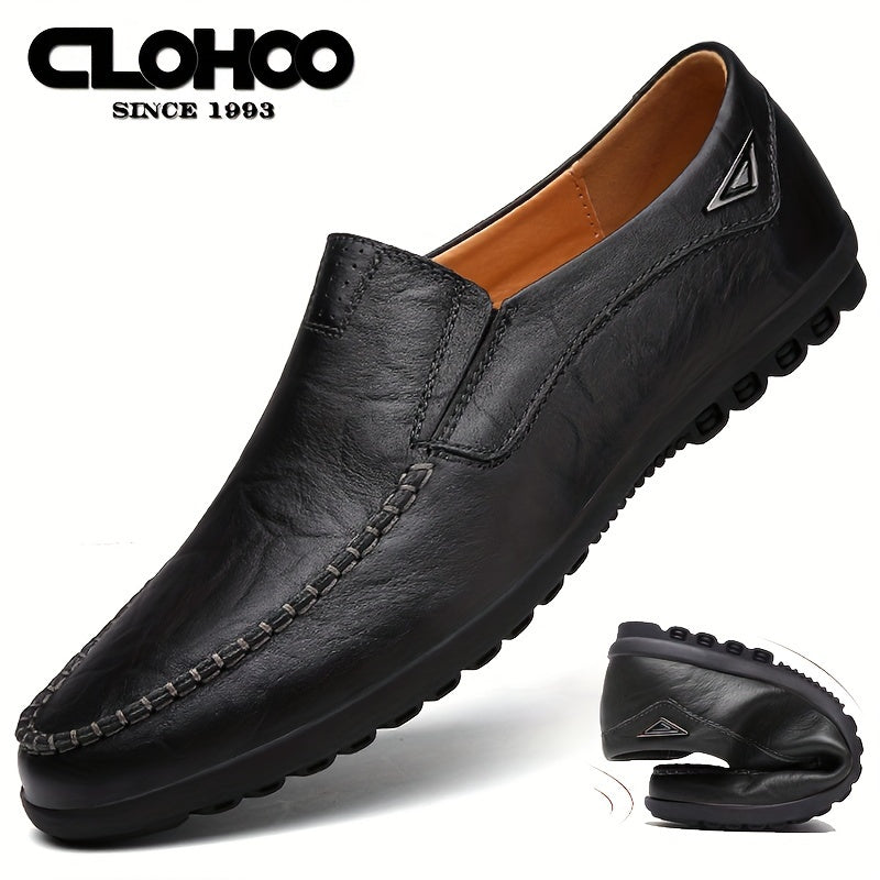 Men's Casual Leather Oxford Shoes Slip-On Low Top Round Toe All-Season