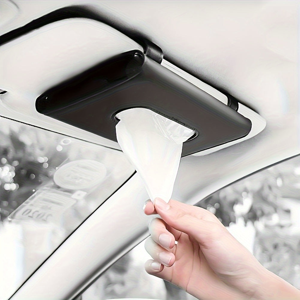 Car Visor Tissue Holder PU Leather Hanging Paper Towel Dispenser with Mask Pocket