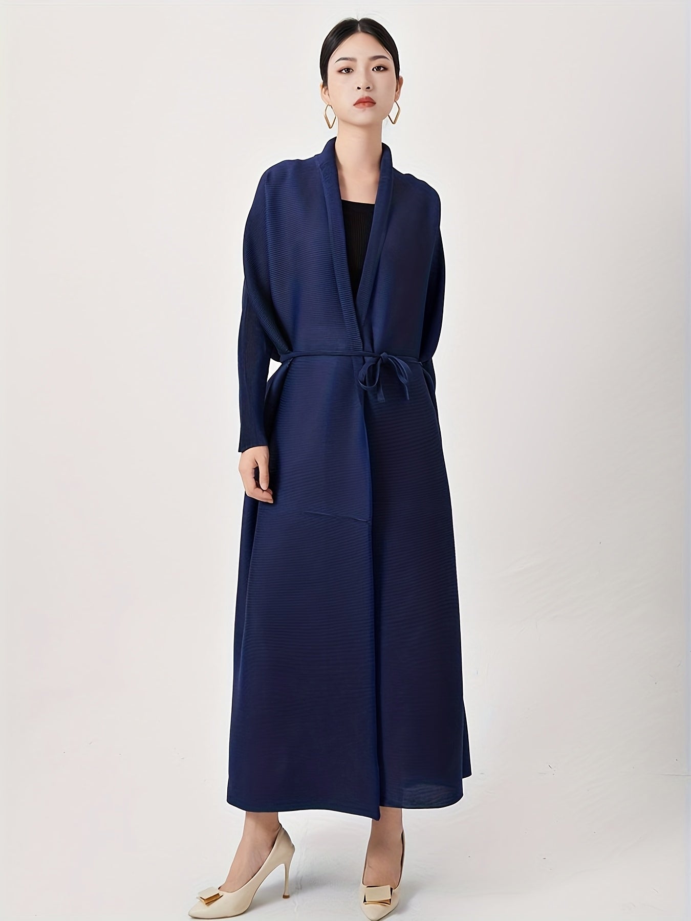 Abaya de manga larga para mujer marrón de ajuste holgado con pantalones de longitud completa