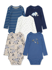 Baby Boys Cotton Bodysuits Set 5 Creatively Patterned Long Sleeve Spring Fall