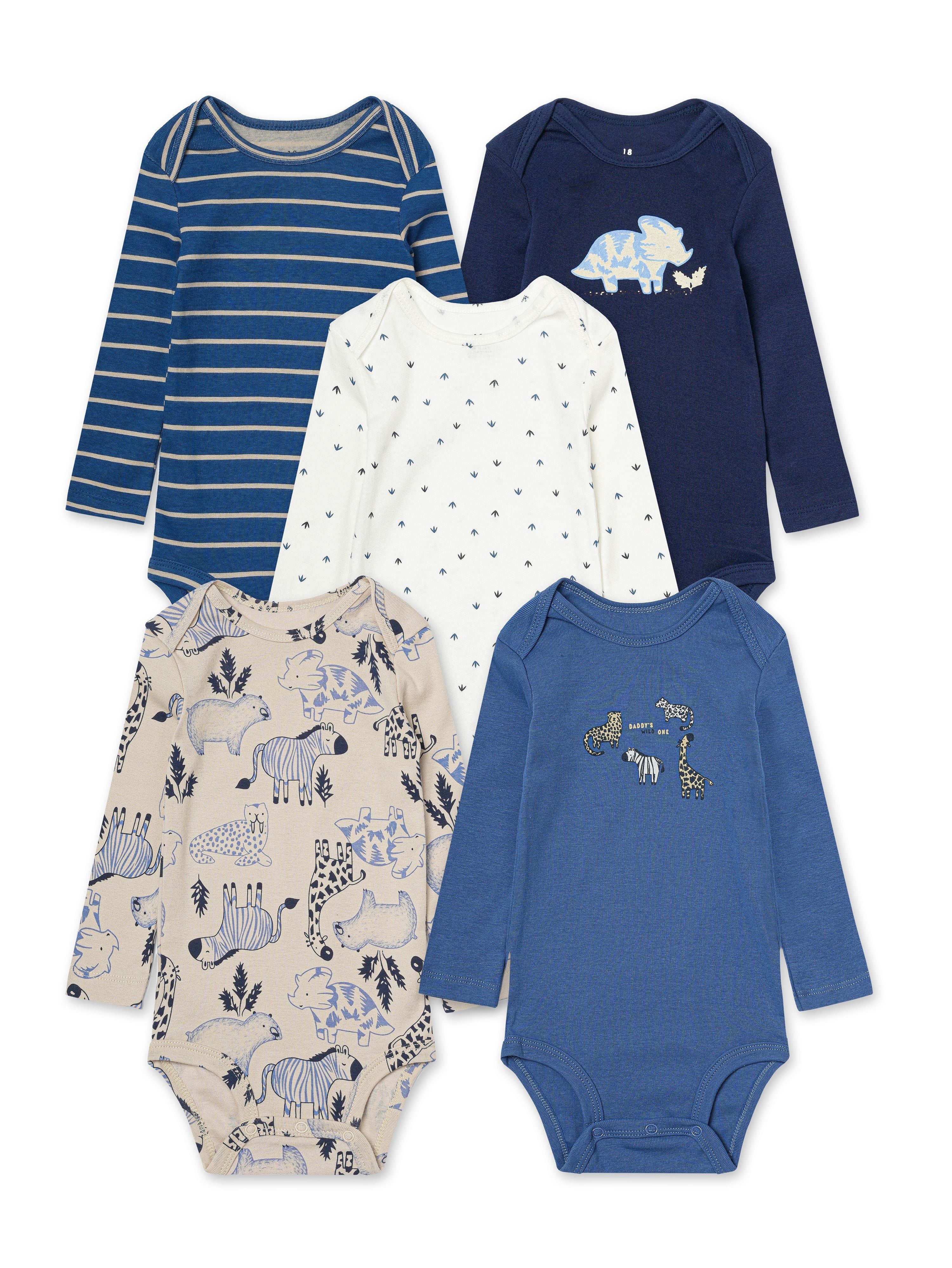 Baby Boys Cotton Bodysuits Set 5 Creatively Patterned Long Sleeve Spring Fall