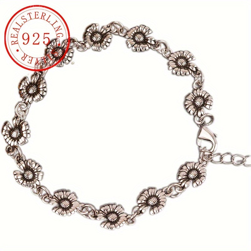 Sterling Silver Sunflower Charm Bracelet for Women with October Birthstone
