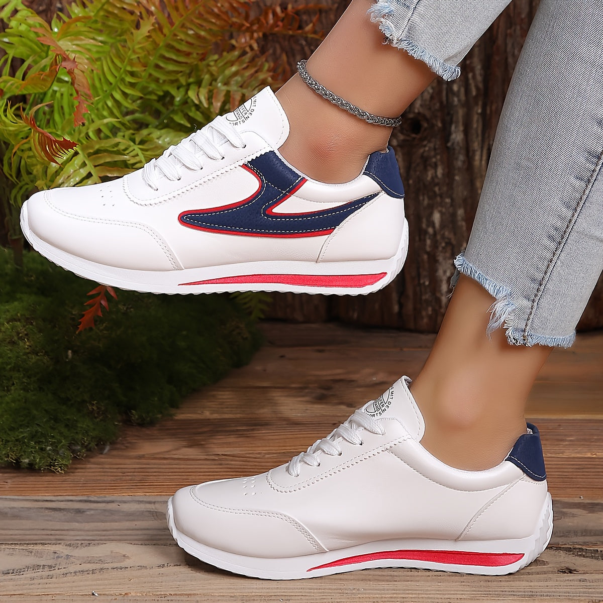 Women's Casual Flat Sneakers Low Top Lace-Up All-Season Man-Made Materials