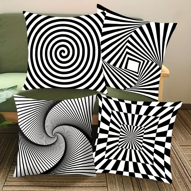 Black and White Striped Velvet Pillowcase 44cm Square Double Sided Print for Living Room Office