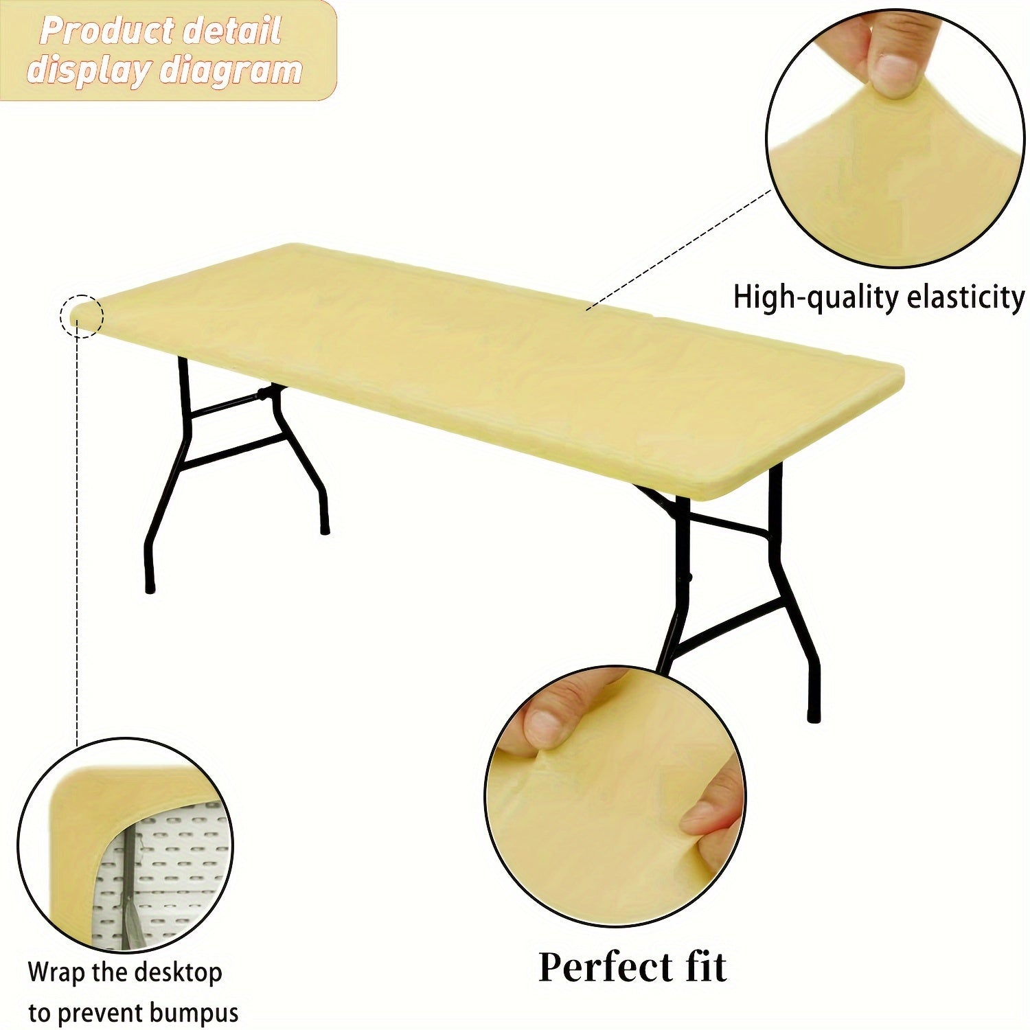 Rectangular Polyester Tablecloth with Elastic Edges for Outdoor Events and Parties