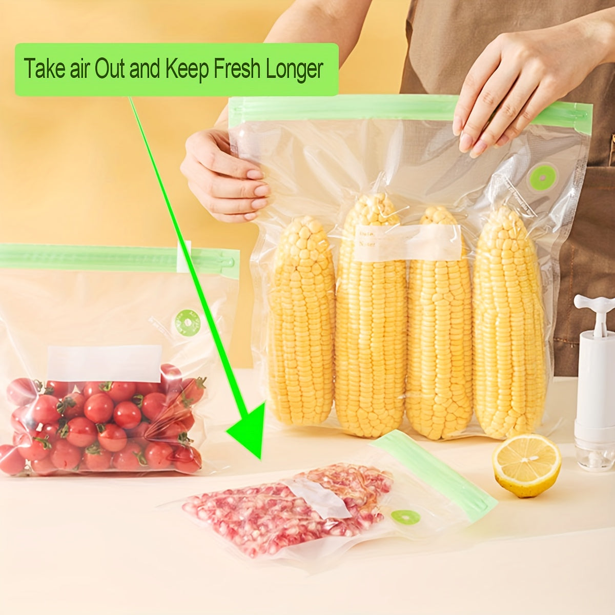 20pcs Reusable Vacuum Food Storage Bags with Airtight Zipper Seal Durable PE Transparent for Fruits